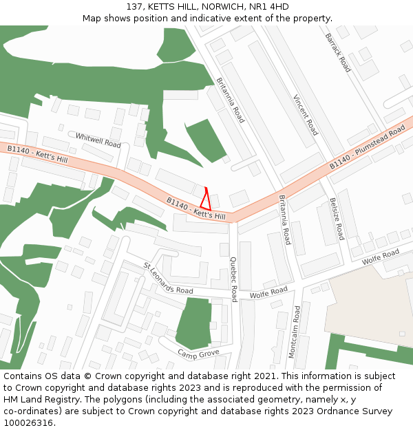 137, KETTS HILL, NORWICH, NR1 4HD: Location map and indicative extent of plot