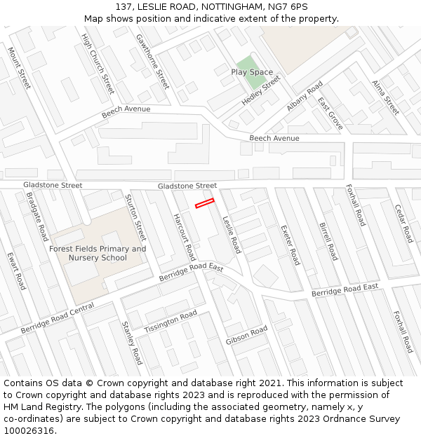137, LESLIE ROAD, NOTTINGHAM, NG7 6PS: Location map and indicative extent of plot