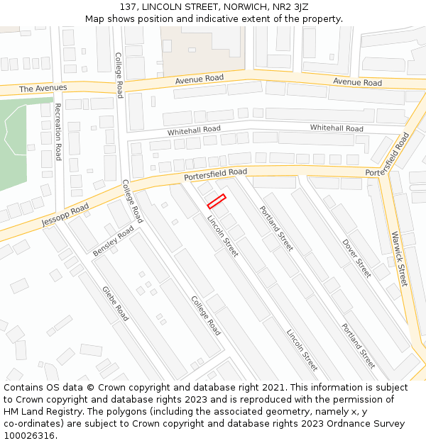 137, LINCOLN STREET, NORWICH, NR2 3JZ: Location map and indicative extent of plot