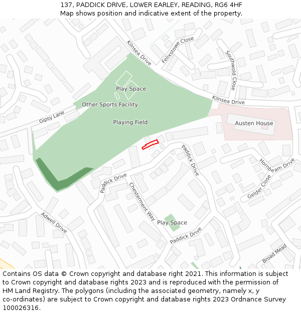 137, PADDICK DRIVE, LOWER EARLEY, READING, RG6 4HF: Location map and indicative extent of plot