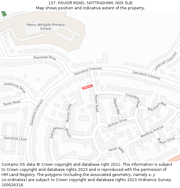 137, PAVIOR ROAD, NOTTINGHAM, NG5 5UE: Location map and indicative extent of plot