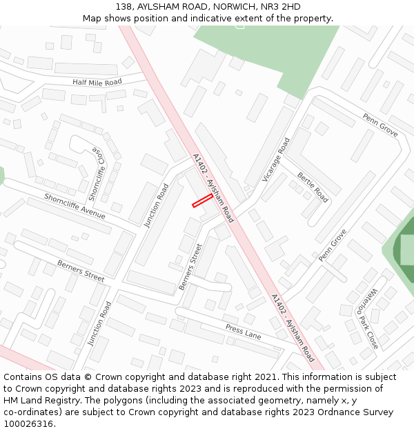 138, AYLSHAM ROAD, NORWICH, NR3 2HD: Location map and indicative extent of plot