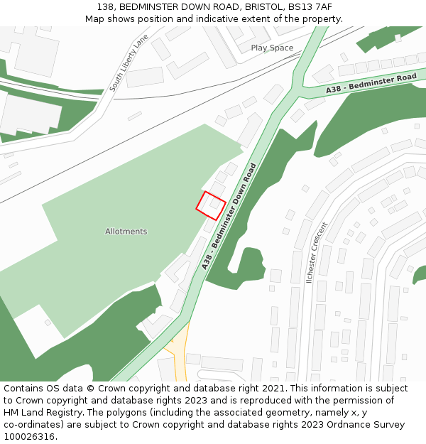 138, BEDMINSTER DOWN ROAD, BRISTOL, BS13 7AF: Location map and indicative extent of plot