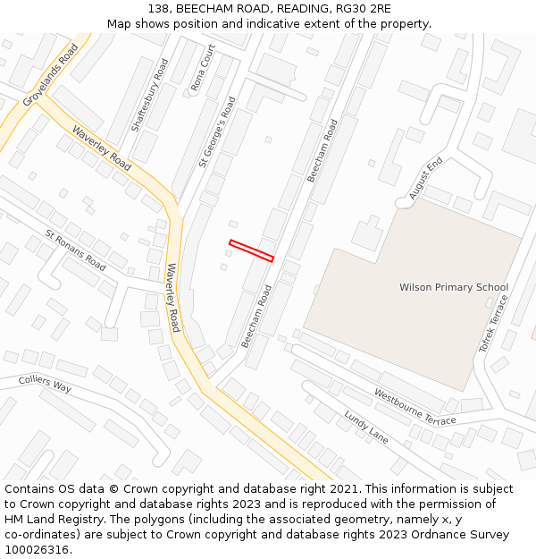 138, BEECHAM ROAD, READING, RG30 2RE: Location map and indicative extent of plot