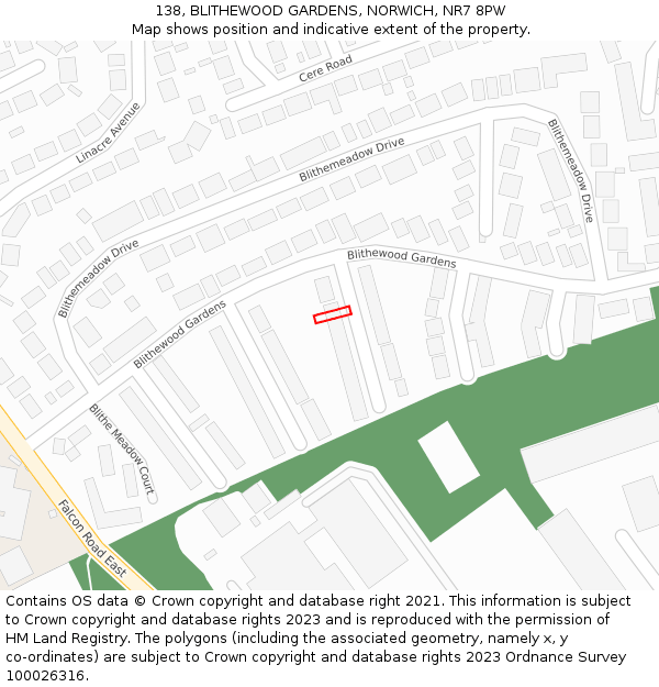 138, BLITHEWOOD GARDENS, NORWICH, NR7 8PW: Location map and indicative extent of plot