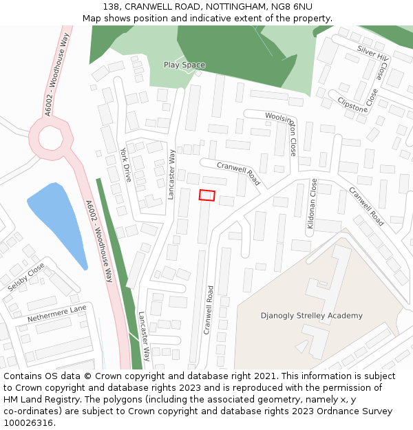 138, CRANWELL ROAD, NOTTINGHAM, NG8 6NU: Location map and indicative extent of plot