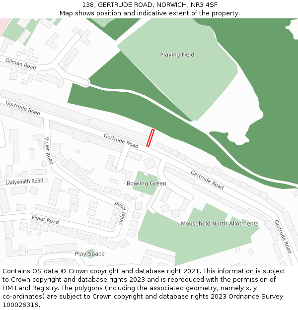 138, GERTRUDE ROAD, NORWICH, NR3 4SF: Location map and indicative extent of plot