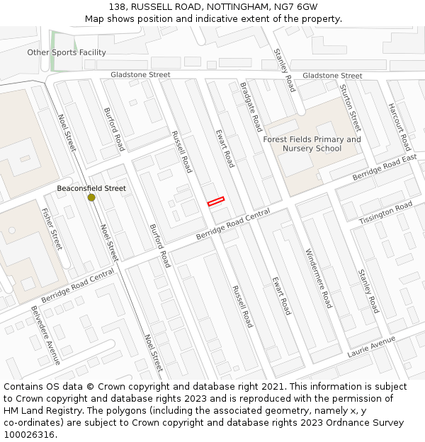 138, RUSSELL ROAD, NOTTINGHAM, NG7 6GW: Location map and indicative extent of plot