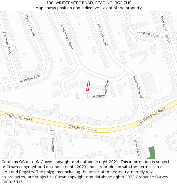 138, WINDERMERE ROAD, READING, RG2 7HS: Location map and indicative extent of plot
