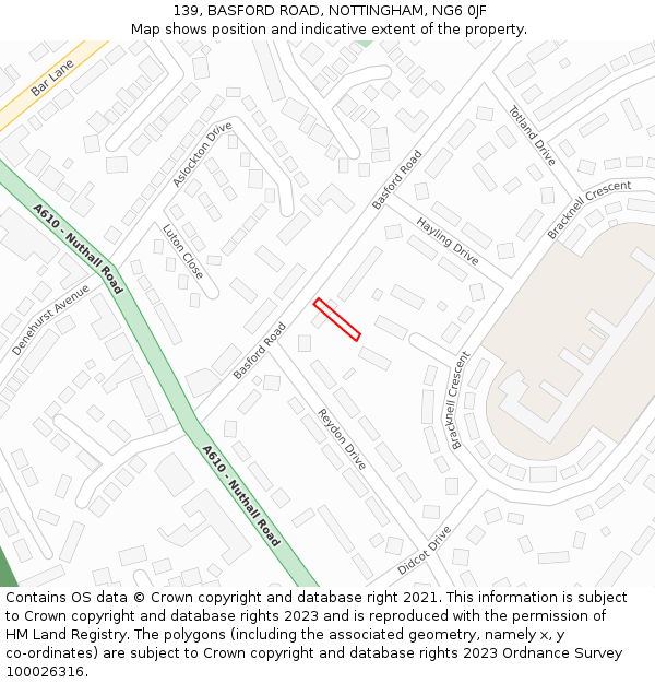 139, BASFORD ROAD, NOTTINGHAM, NG6 0JF: Location map and indicative extent of plot
