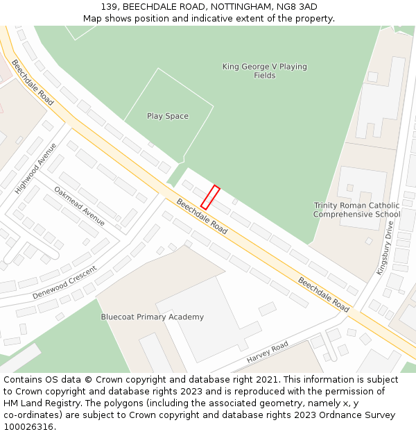 139, BEECHDALE ROAD, NOTTINGHAM, NG8 3AD: Location map and indicative extent of plot