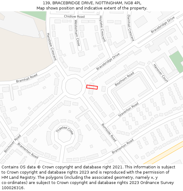 139, BRACEBRIDGE DRIVE, NOTTINGHAM, NG8 4PL: Location map and indicative extent of plot
