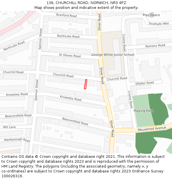 139, CHURCHILL ROAD, NORWICH, NR3 4PZ: Location map and indicative extent of plot