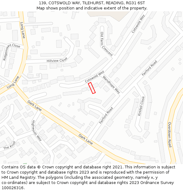 139, COTSWOLD WAY, TILEHURST, READING, RG31 6ST: Location map and indicative extent of plot