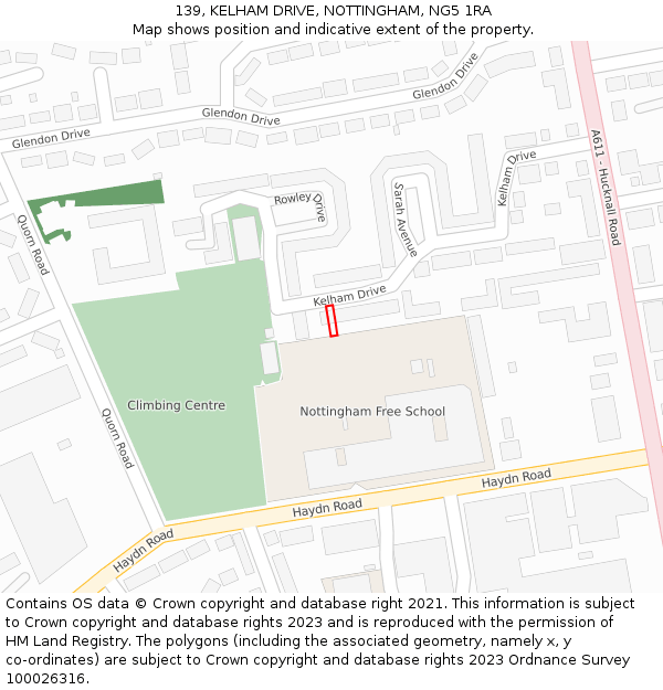 139, KELHAM DRIVE, NOTTINGHAM, NG5 1RA: Location map and indicative extent of plot