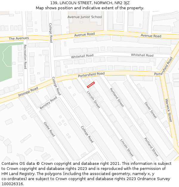 139, LINCOLN STREET, NORWICH, NR2 3JZ: Location map and indicative extent of plot
