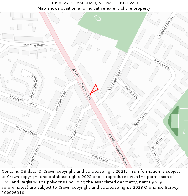 139A, AYLSHAM ROAD, NORWICH, NR3 2AD: Location map and indicative extent of plot