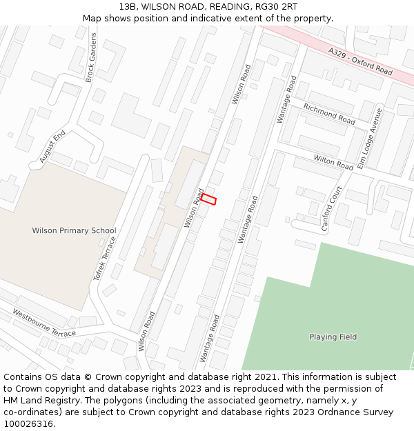 13B, WILSON ROAD, READING, RG30 2RT: Location map and indicative extent of plot