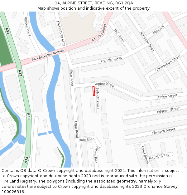 14, ALPINE STREET, READING, RG1 2QA: Location map and indicative extent of plot