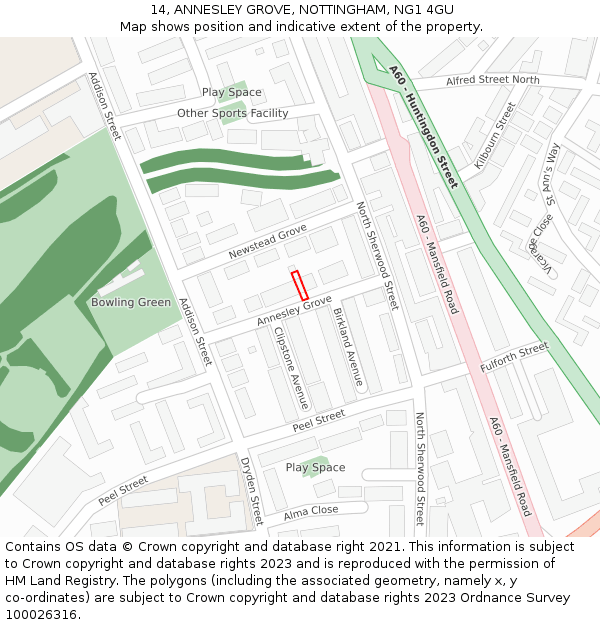 14, ANNESLEY GROVE, NOTTINGHAM, NG1 4GU: Location map and indicative extent of plot