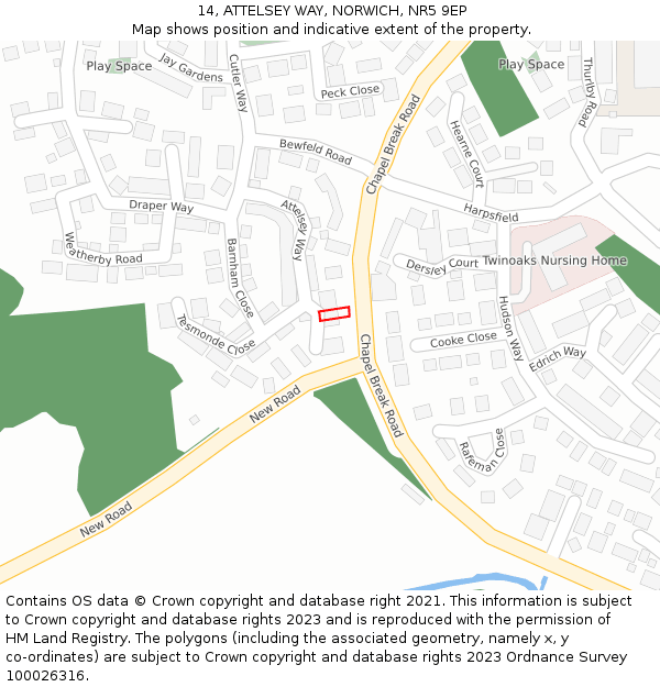 14, ATTELSEY WAY, NORWICH, NR5 9EP: Location map and indicative extent of plot