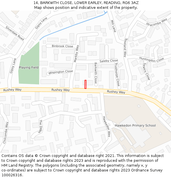 14, BARKWITH CLOSE, LOWER EARLEY, READING, RG6 3AZ: Location map and indicative extent of plot