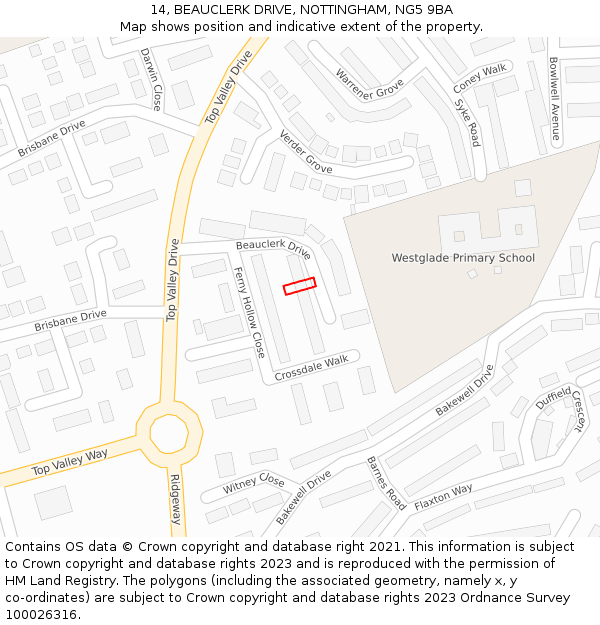 14, BEAUCLERK DRIVE, NOTTINGHAM, NG5 9BA: Location map and indicative extent of plot