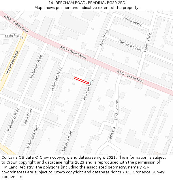 14, BEECHAM ROAD, READING, RG30 2RD: Location map and indicative extent of plot