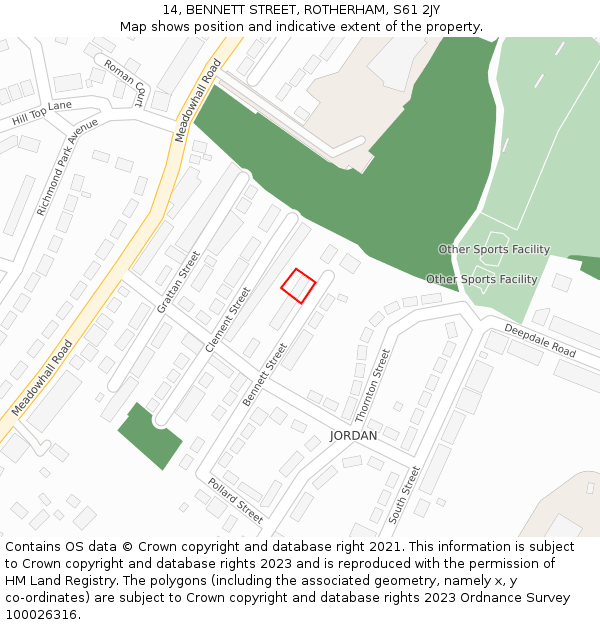 14, BENNETT STREET, ROTHERHAM, S61 2JY: Location map and indicative extent of plot