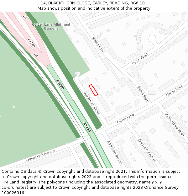 14, BLACKTHORN CLOSE, EARLEY, READING, RG6 1DH: Location map and indicative extent of plot