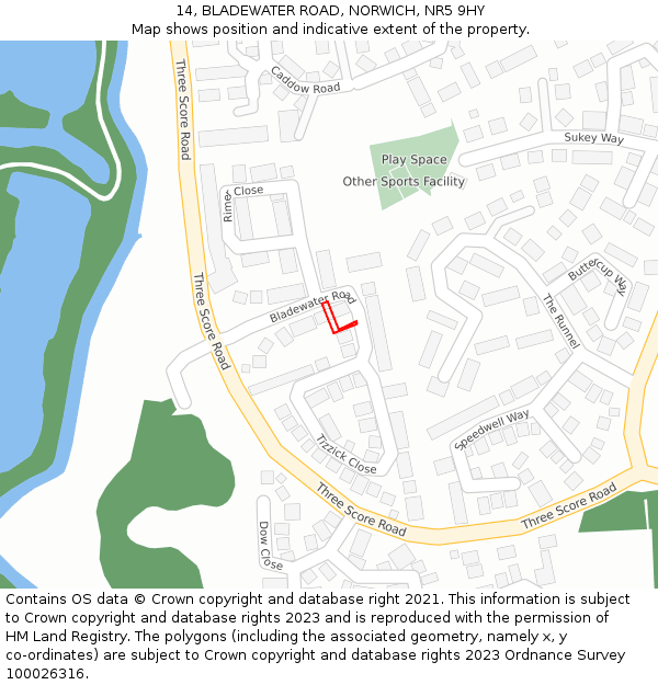 14, BLADEWATER ROAD, NORWICH, NR5 9HY: Location map and indicative extent of plot