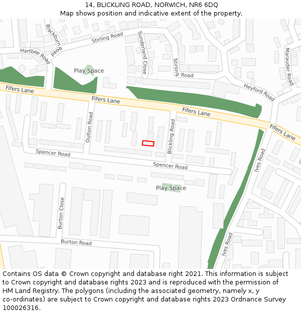 14, BLICKLING ROAD, NORWICH, NR6 6DQ: Location map and indicative extent of plot