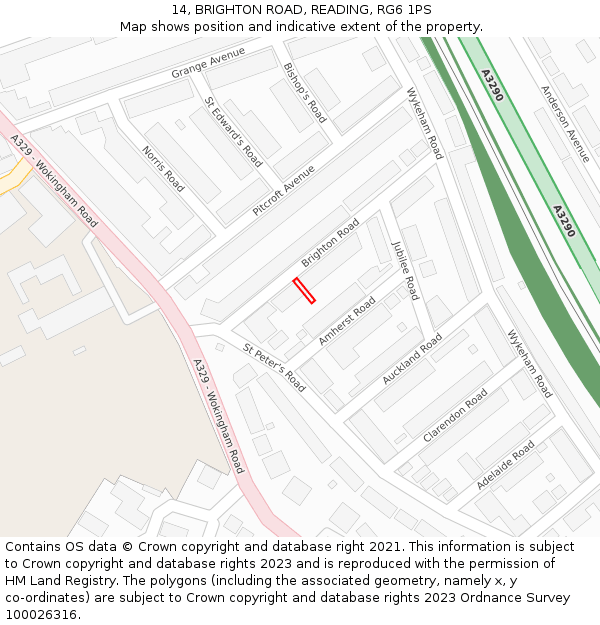 14, BRIGHTON ROAD, READING, RG6 1PS: Location map and indicative extent of plot