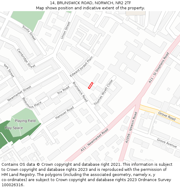 14, BRUNSWICK ROAD, NORWICH, NR2 2TF: Location map and indicative extent of plot