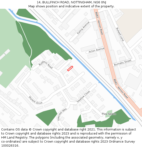 14, BULLFINCH ROAD, NOTTINGHAM, NG6 0NJ: Location map and indicative extent of plot