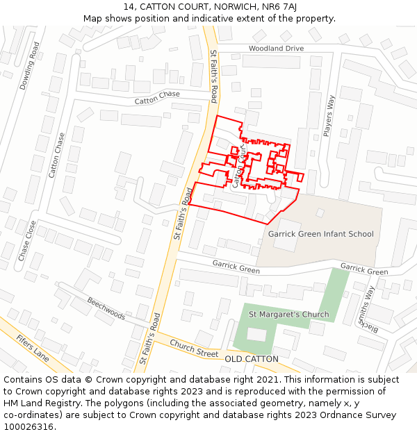 14, CATTON COURT, NORWICH, NR6 7AJ: Location map and indicative extent of plot