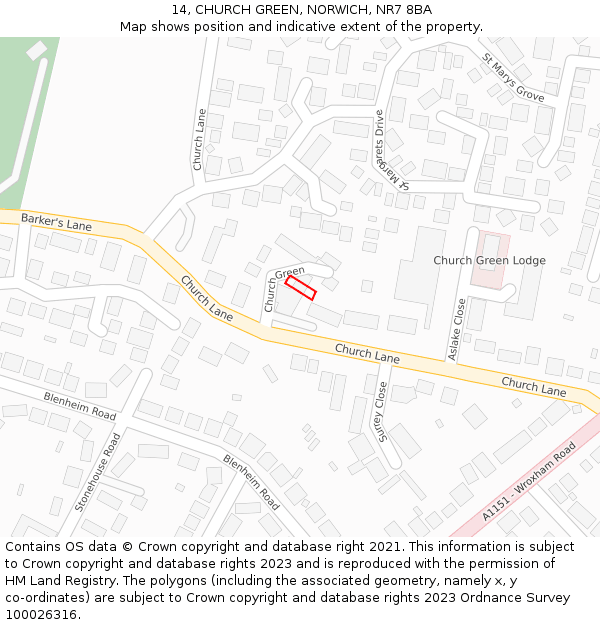 14, CHURCH GREEN, NORWICH, NR7 8BA: Location map and indicative extent of plot
