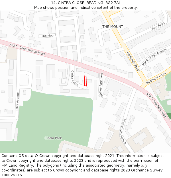14, CINTRA CLOSE, READING, RG2 7AL: Location map and indicative extent of plot