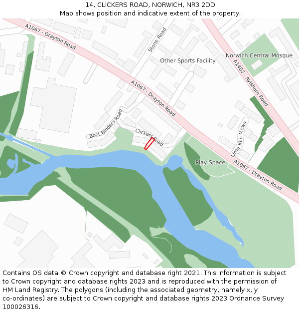 14, CLICKERS ROAD, NORWICH, NR3 2DD: Location map and indicative extent of plot