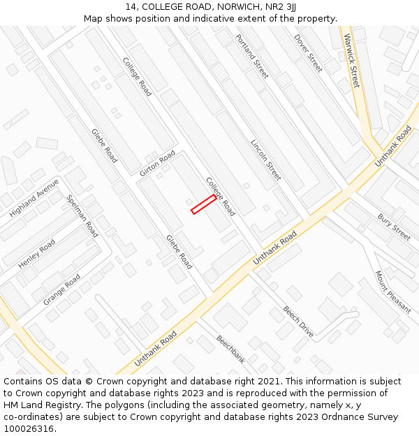 14, COLLEGE ROAD, NORWICH, NR2 3JJ: Location map and indicative extent of plot