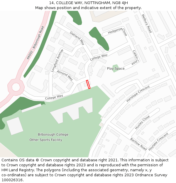 14, COLLEGE WAY, NOTTINGHAM, NG8 4JH: Location map and indicative extent of plot