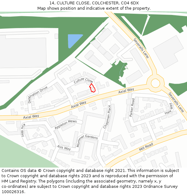 14, CULTURE CLOSE, COLCHESTER, CO4 6DX: Location map and indicative extent of plot