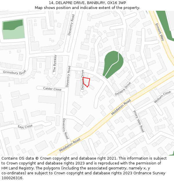 14, DELAPRE DRIVE, BANBURY, OX16 3WP: Location map and indicative extent of plot