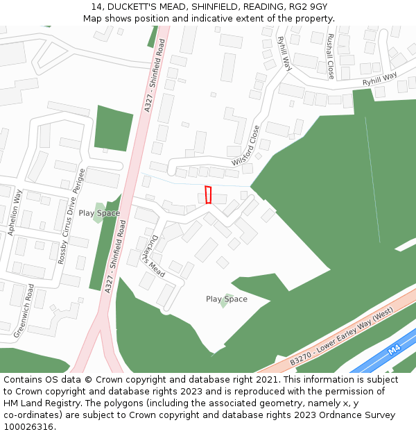14, DUCKETT'S MEAD, SHINFIELD, READING, RG2 9GY: Location map and indicative extent of plot
