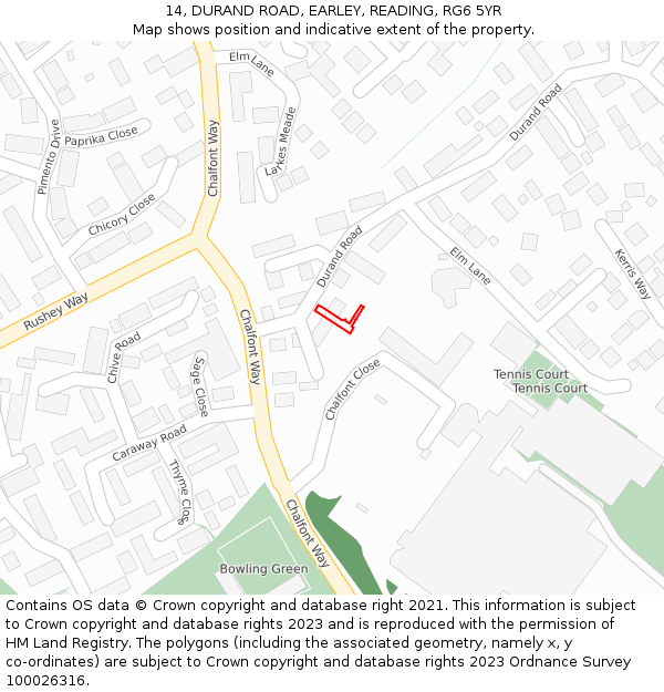 14, DURAND ROAD, EARLEY, READING, RG6 5YR: Location map and indicative extent of plot