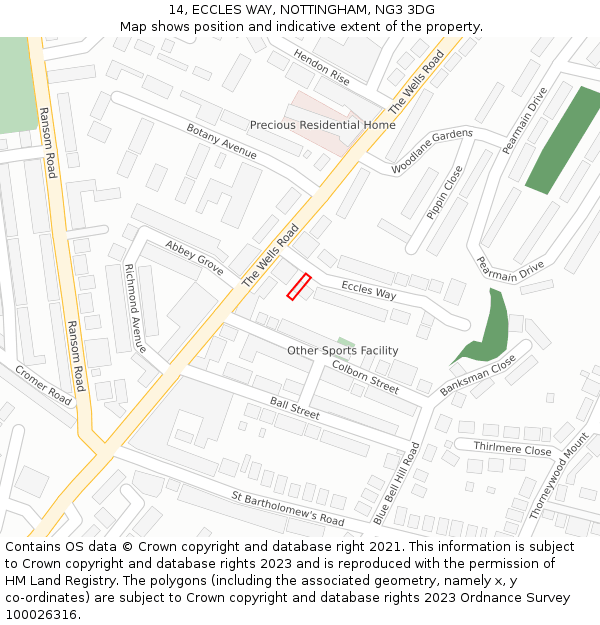 14, ECCLES WAY, NOTTINGHAM, NG3 3DG: Location map and indicative extent of plot