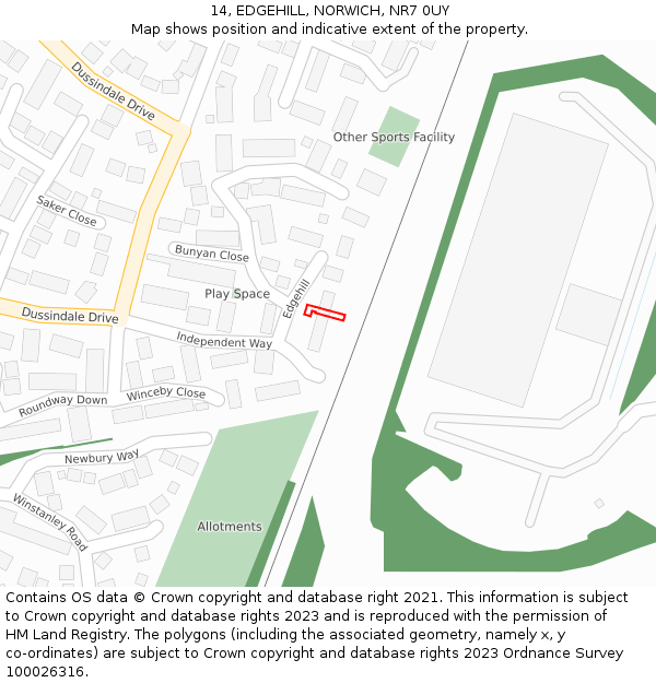 14, EDGEHILL, NORWICH, NR7 0UY: Location map and indicative extent of plot