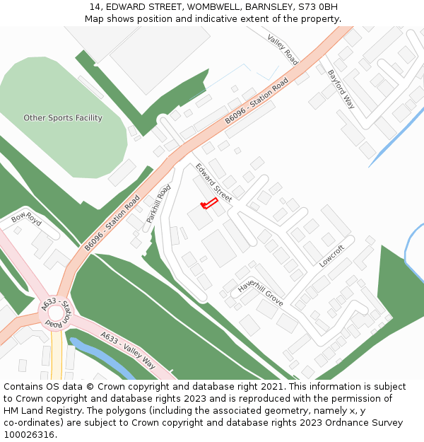 14, EDWARD STREET, WOMBWELL, BARNSLEY, S73 0BH: Location map and indicative extent of plot