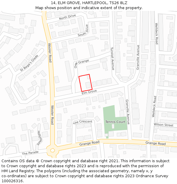 14, ELM GROVE, HARTLEPOOL, TS26 8LZ: Location map and indicative extent of plot