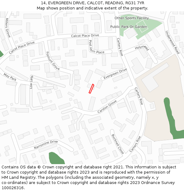 14, EVERGREEN DRIVE, CALCOT, READING, RG31 7YR: Location map and indicative extent of plot